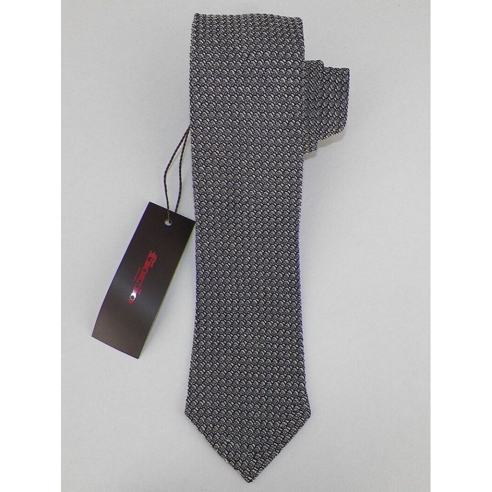 FIORIO Mens Gray Navy GRENADINE Untipped Handmade Woven Silk Tie Italy NWT